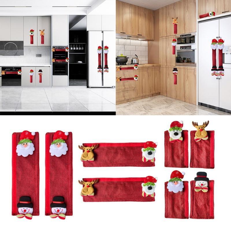 8pcs Christmas Refrigerator Door Handle Cover Cartoon Santa Deer Bear Decoration