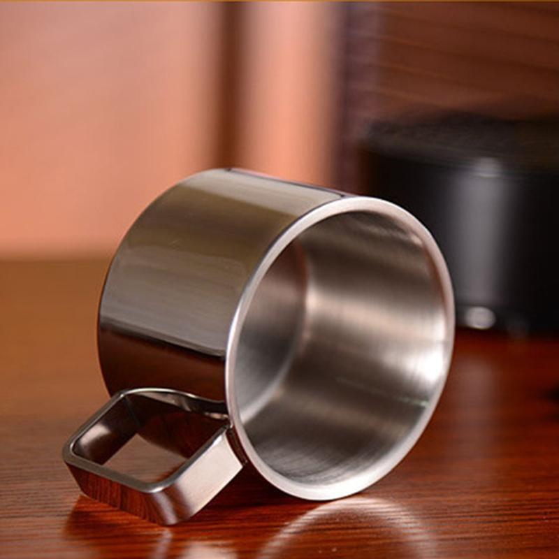 Stainless Steel Coffee Cup Set Double Walled Coffee Mugs with Saucer and Spoon