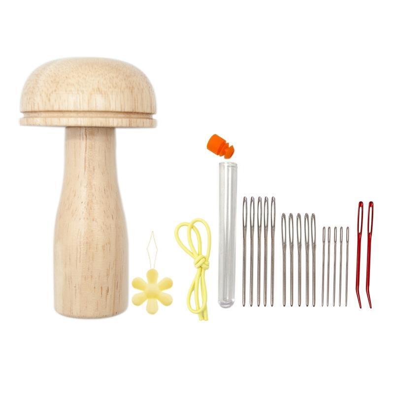 Wooden Darning Tool Set Mushroom Patchwork Utensile for Mending Clothes & Socks
