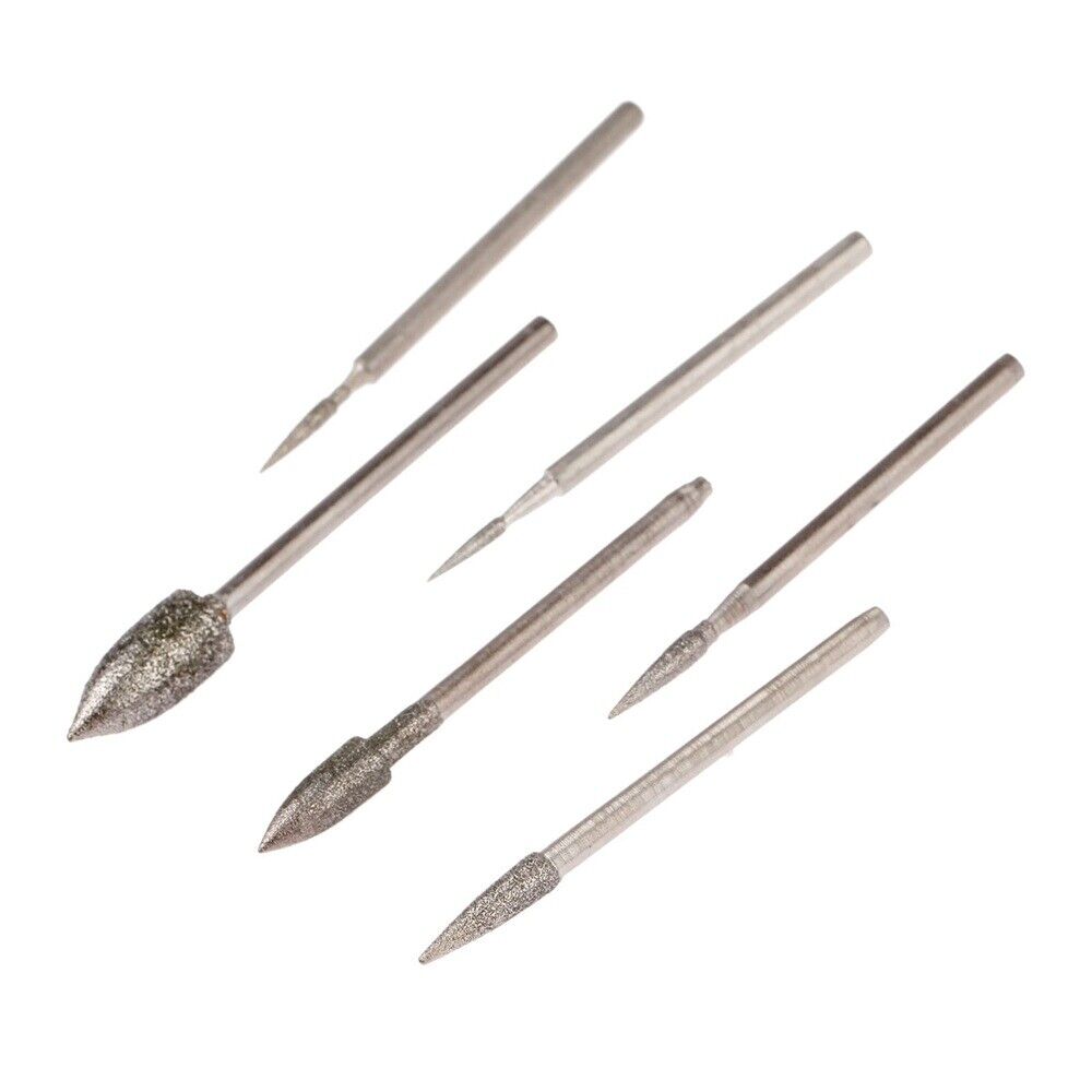 1-6mm Diamond Polishing Burr Head Needle 2.35mm Shank Grinding Jade Stone Metal