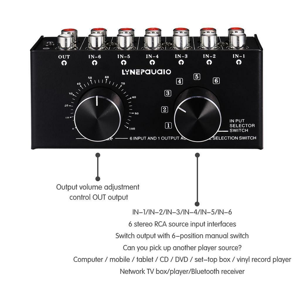 New 6  Output Stereo  Speaker Switch Selector with  Control