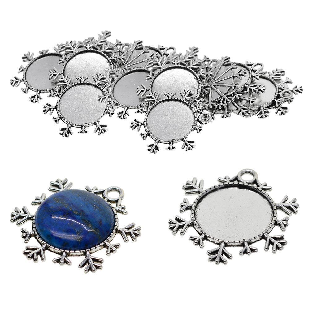 20 Pieces 25mm   Blank Snowflakes Round Bezel Pendant Tray Base
