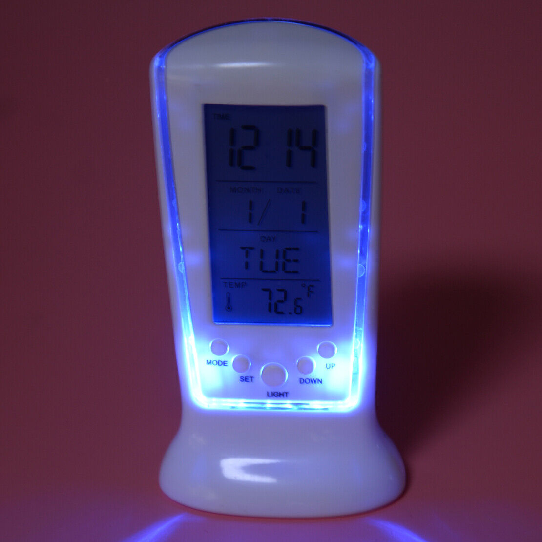 Digital LED Display Backlight Desk Alarm Clock Snooze Thermometer Calendar Li