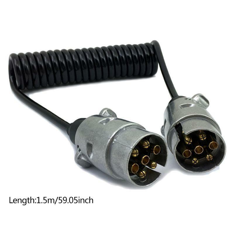 7 Pin Metal Trailer Plugs w/curly extension Cable Lead 1.5M Male To Male 12V