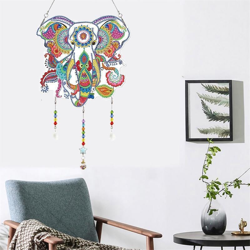 DIY Elephant Diamond Painting Kit Hanging Sign Bedroom Office Wall Window Decor