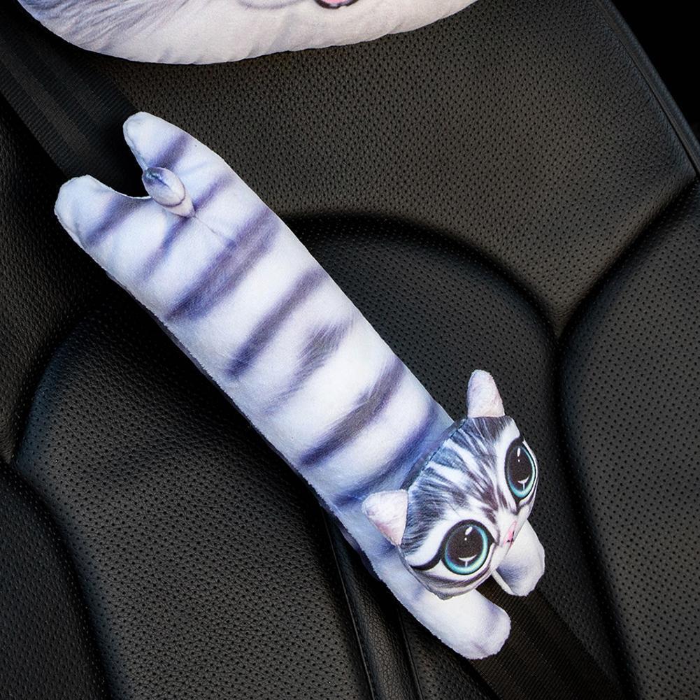2pcsCartoon Animal Car Seat Belt Cover Plush Shoulder Pad (Cat w/ Big Eyes)