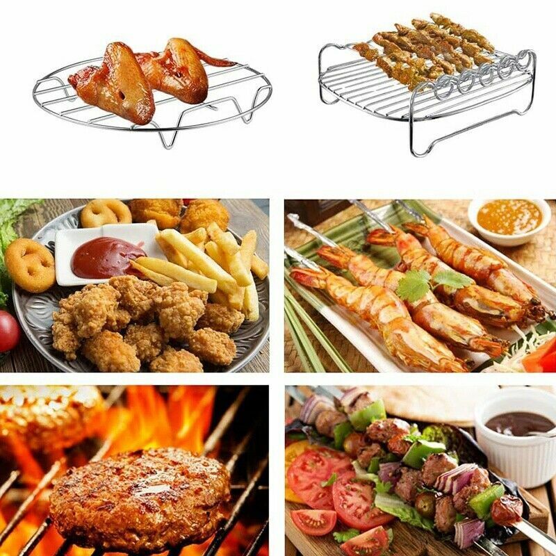 Baking Tray Skewers Air Fryer Stainless Steel Holder BBQ Rack Double deck New