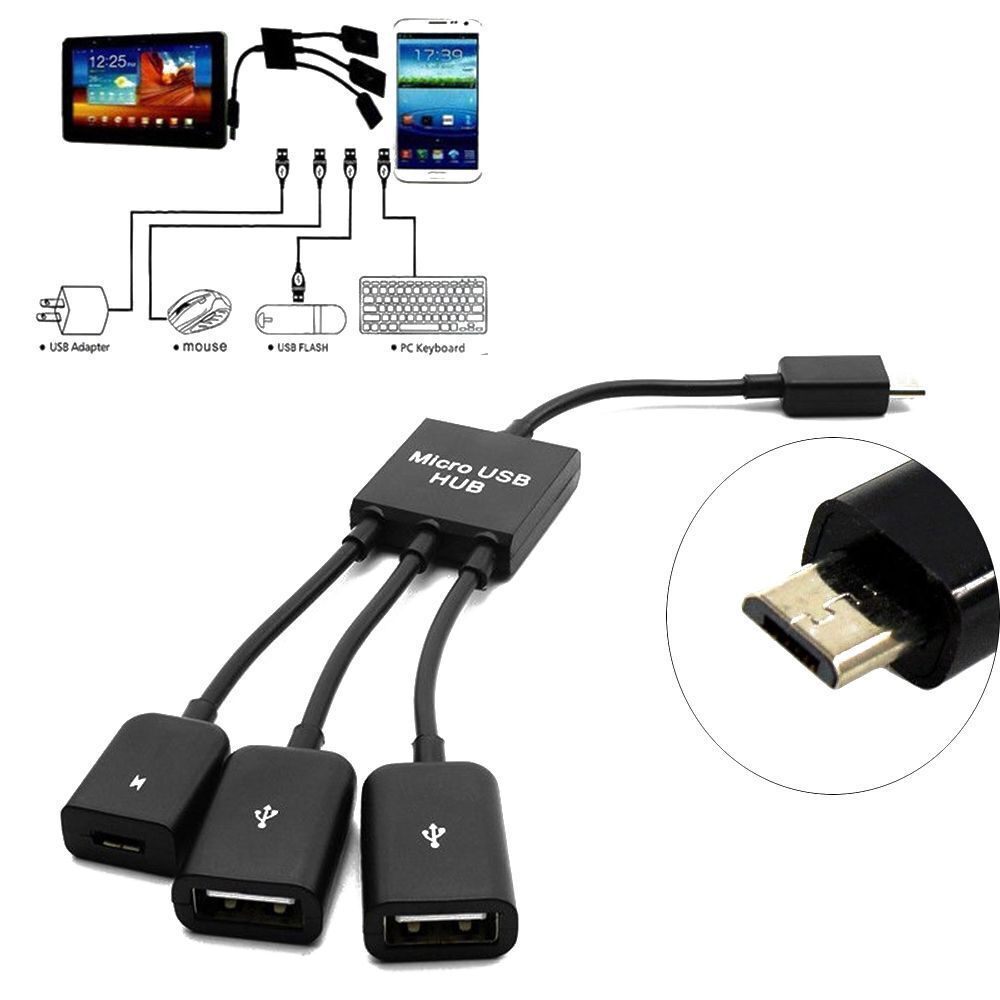 Phone Flash Drive Mouse Micro USB HUB 3 In1 Converter Host OTG Cable Adapter