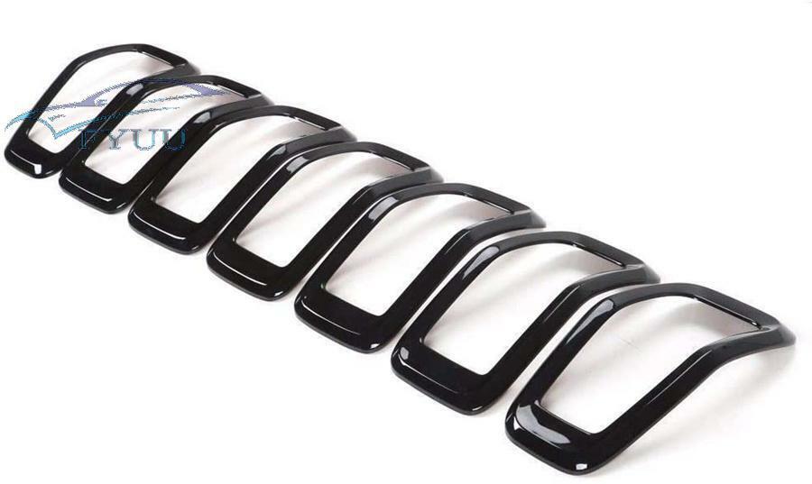 7 Pcs Black ABS Car Front Grille Inserts Ring Trim Cover For Jeep Cherokee 14-18