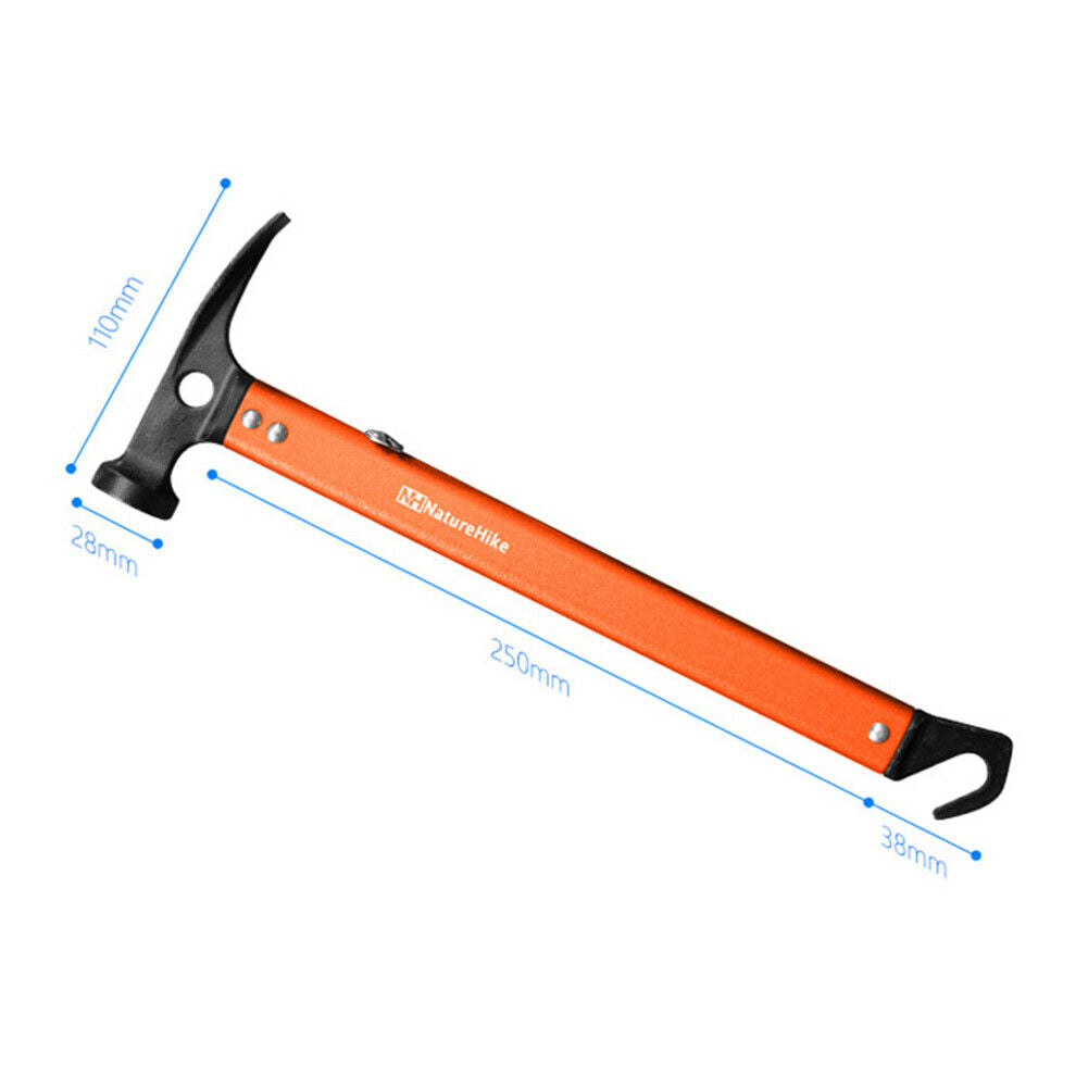 Outdoor Camping Tent Peg Hammer Steel Hiking Stakes Nail Puller (Orange)