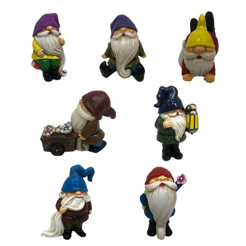 7 Pcs Christmas Dwarf Gnome Garden Statue Ornament Cute Courtyard Sculpture