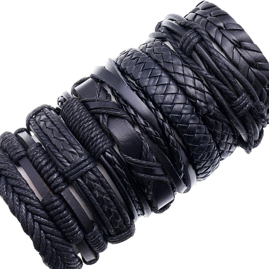 10 Pieces Braided Leather Bracelet Gift Punk Rock for  Friendship