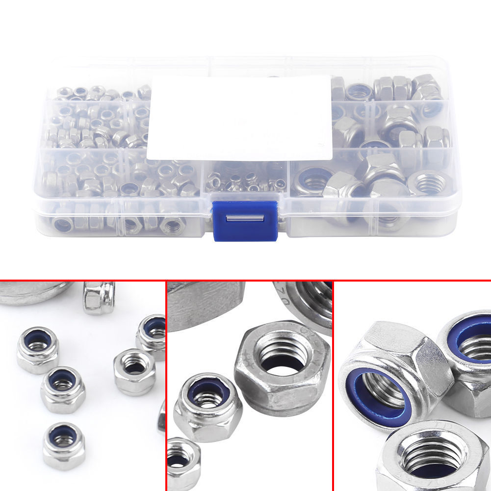 165pcs Stainles Steel Nylon Insert Locknut Assortment Kit M3 M4 M5 M6 M8 M10M12