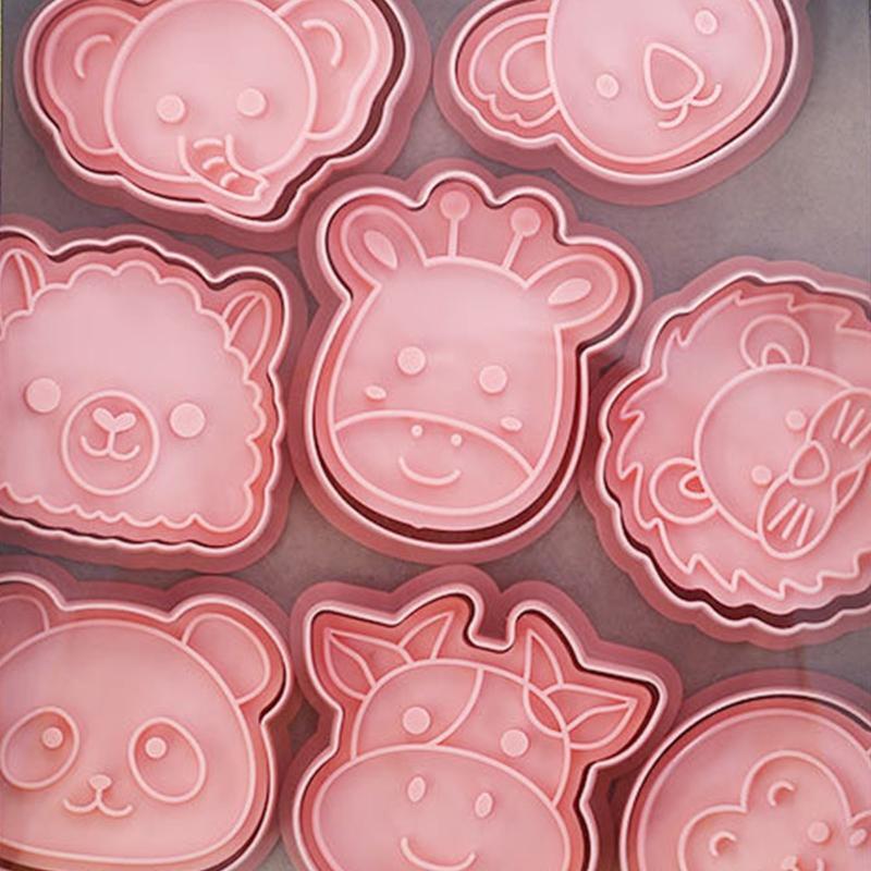 8 Pcs Lion Panda Shape Cookie Cutters and Stamper Cartoon Bakeware Tools