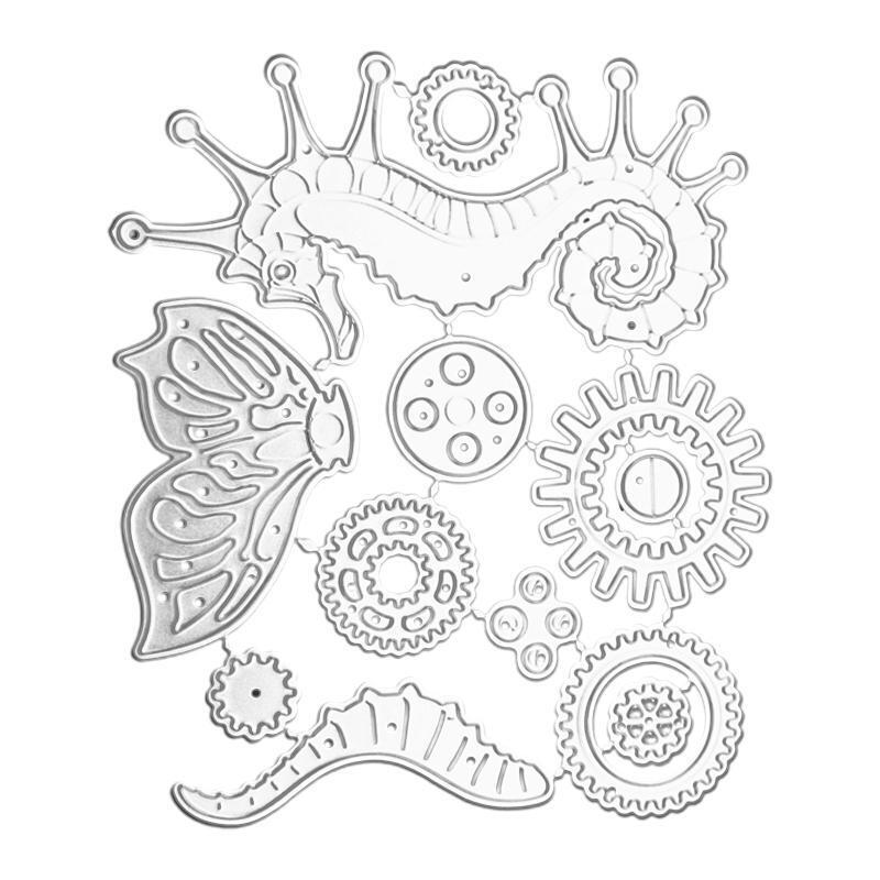 Gear Flying Seahorse Metal Cutting Dies Stencil Scrapbooking DIY Album Embossing