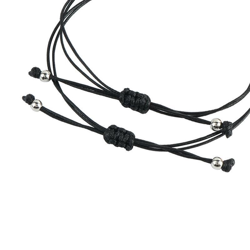 Creative Stainless Steel Heart-shaped Waxed Braided Card Bracelet 2-piece Set