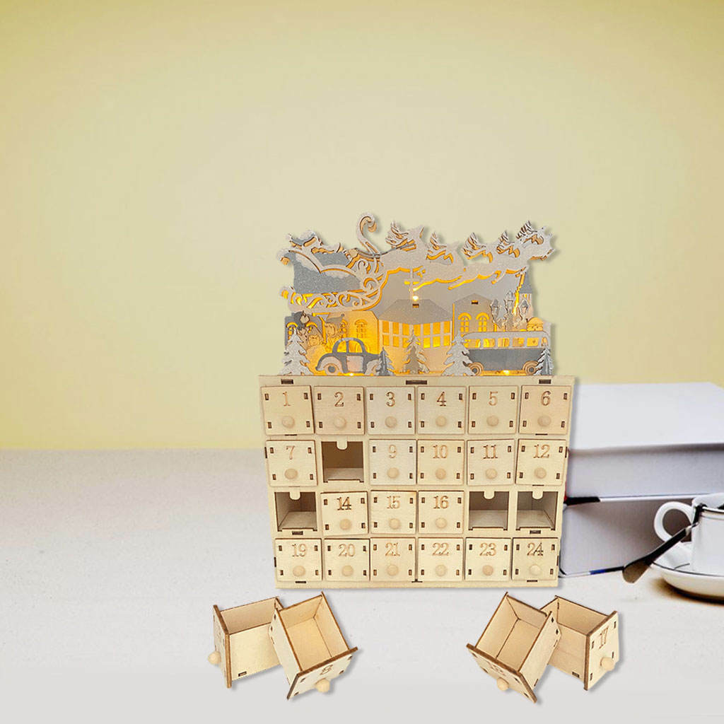 Traditional Christmas Wooden Advent Calendar with  Gifts
