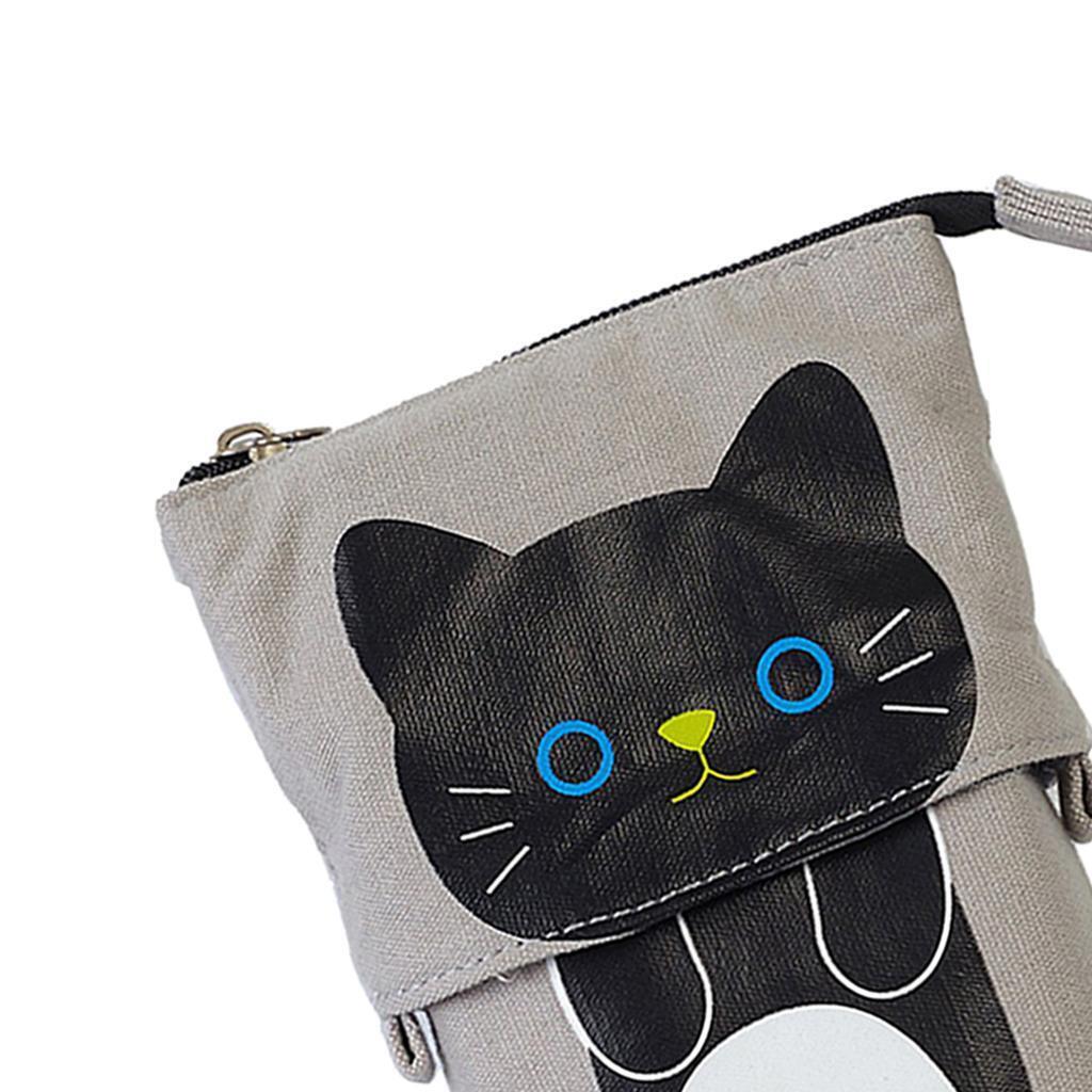 2Pcs Canvas Cat Pencil Case Pen Bag with Zipper Brush Pouch for Girls Home
