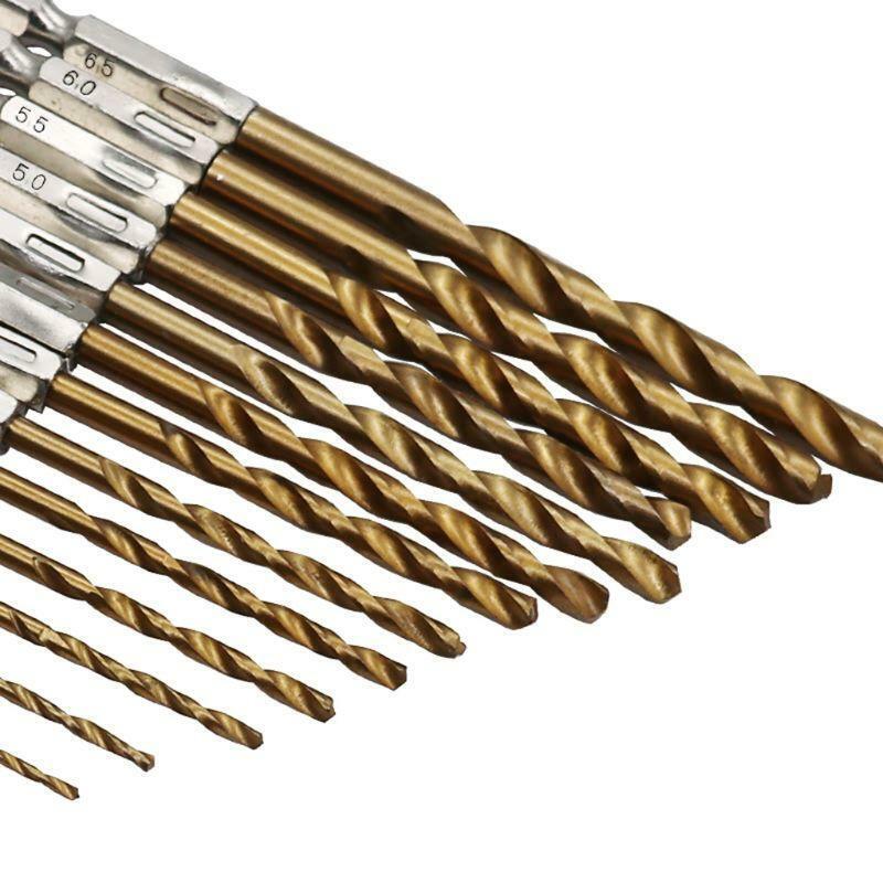 13PCS/SET 1.5-6.5MM HSS High Speed Steel Titanium Coated 1/4 Hex Shank Drilling