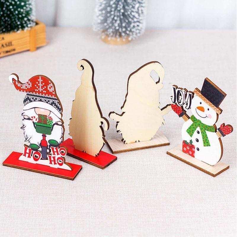 Christmas Wood Ornaments 4pcs/set Gnome Snowman Tiered Tray Decor Crafs