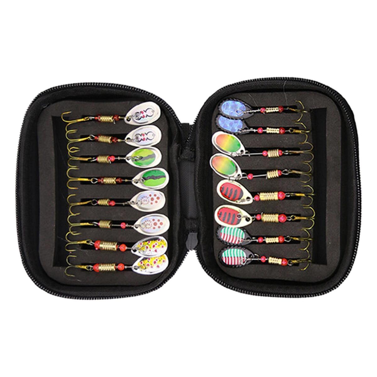 Set of 16 Fishing Lures Spinner Baits with Carry Bag for Bass Trout Salmon