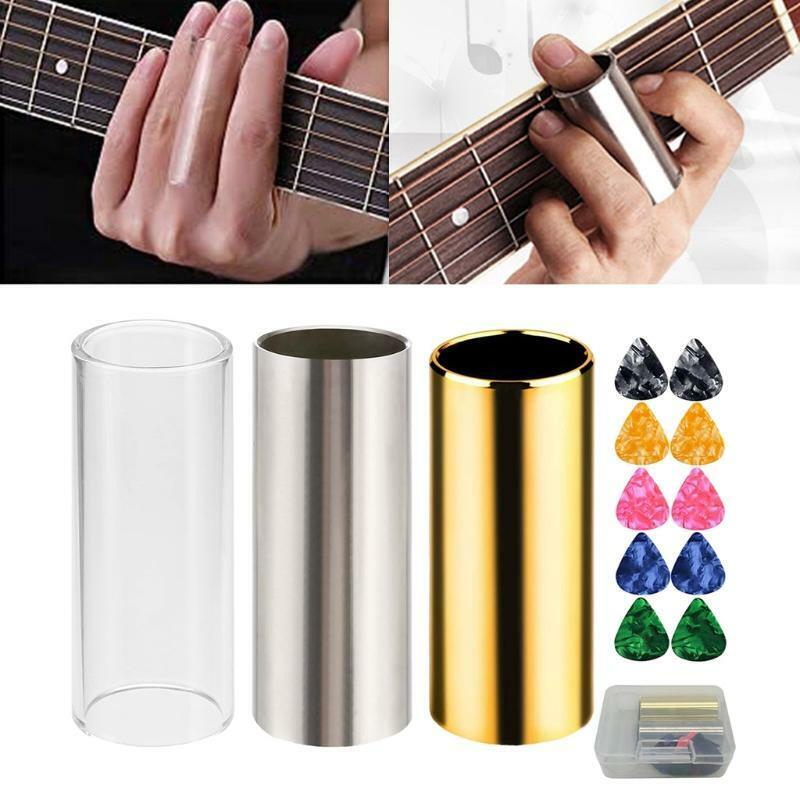 Set of 3 Stainless Steel/Glass Guitar Slide Guitar Finger Protector with Box Set