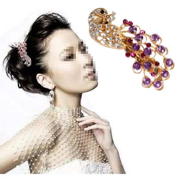 New Fashion Purple Peacock Full Crystal Rhinestone Girls Hairpin Hair Clip