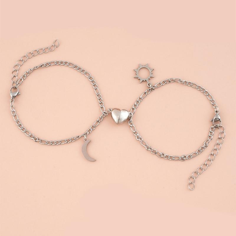 2PCS/Set Mutual Attraction Bracelet Magnet Charm Stainless Steel Chain Bracelet