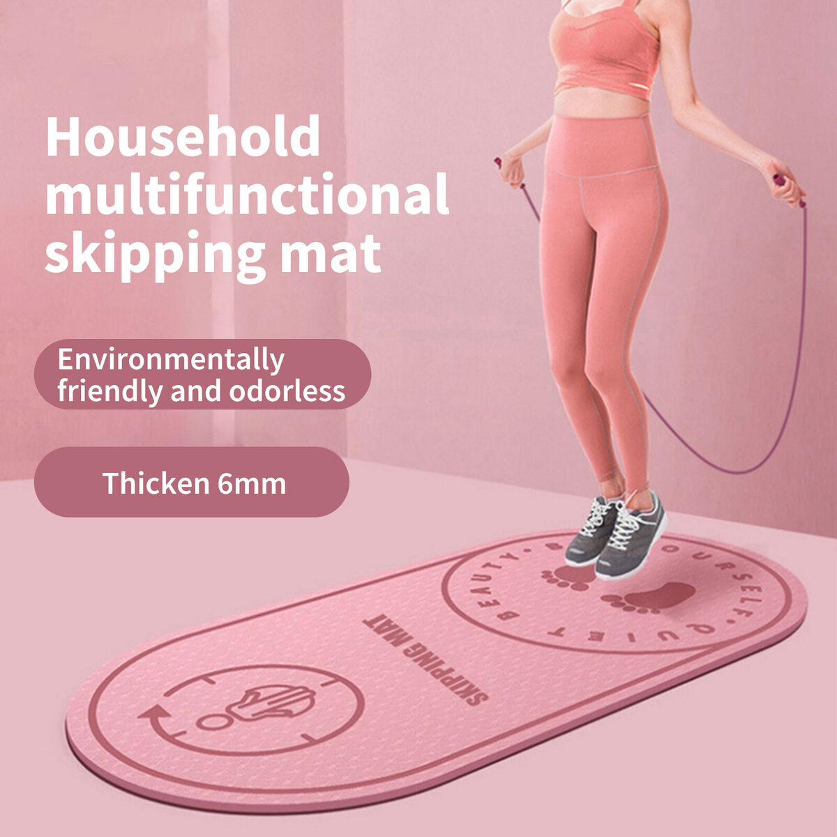 Jump Rope Mat Knees Protection Exercise Pad Mute (Pink 126x59x8cm)