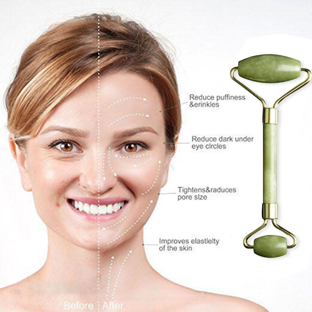 2pcs Natural Jade Face Roller Guasha Board SPA Therapy Skin Beauty Care