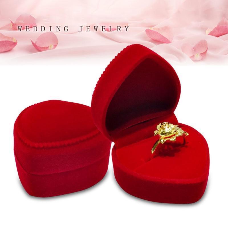 Heart Shape Earrings Jewelry Ring Box Case for Anniversay Valentines Day Wedding