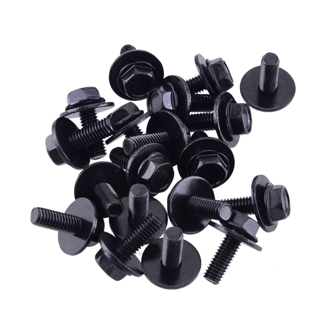 20x Car Black Body Bolts Screws- M6-1.0 x 16mm Long- 17mm Washer- 10mm Hex-