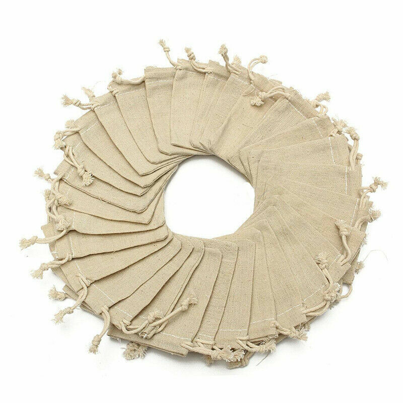 30x Small Bag Natural Linen Pouch Drawstring Burlap Jute Sack Jewelry Gift Wed