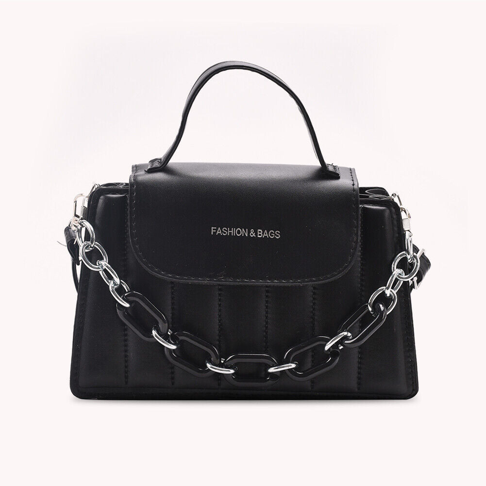 Casual Women Pure Color PU Chain Shoulder Bag Fashion Mini Handbags (Black)