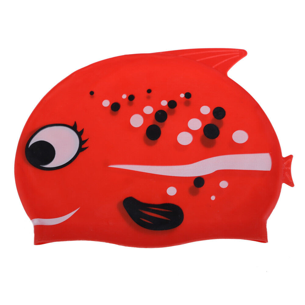 Cute Children Cartoon Swimming Cap Silicon Diving Waterproof Bobofish Red