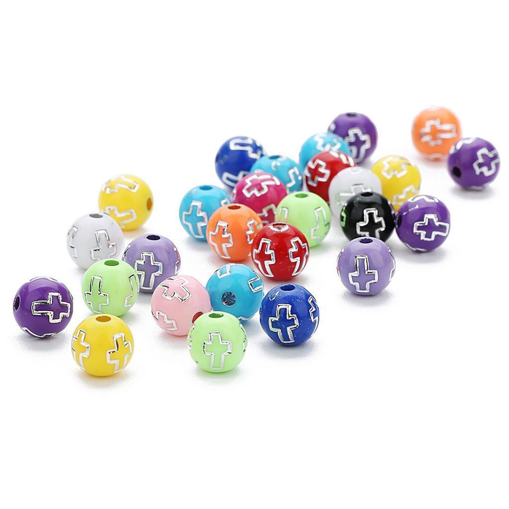100 Pcs 8 mm Cross Pattern Acrylic Round Beads Loose Spacer Bead DIY Craft