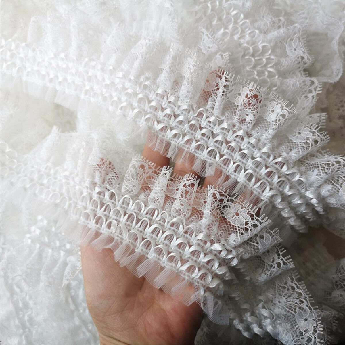 White Pleated Elastic Lace Trim Ribbon Collar Cuff Clothing Sewing Craft DIY