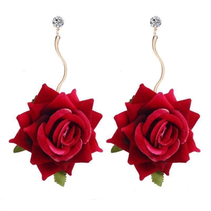 Exaggerated Simulated Handmade Rose Flower Earring Dangling Earring for Girl