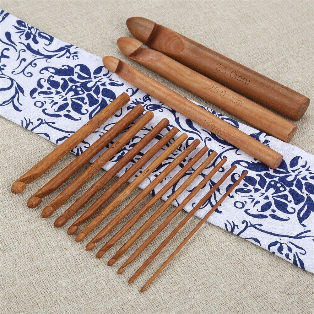 15x Practical Wooden Bamboo Large Crochet Needle Hook Knitting Tool for Sweater