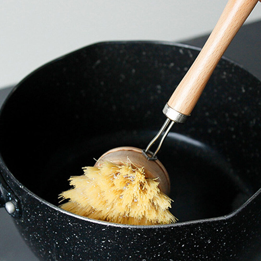 Wooden Long Handle Pan Pot Brush Dish Plate Washing Cleaning Scrubber (A)