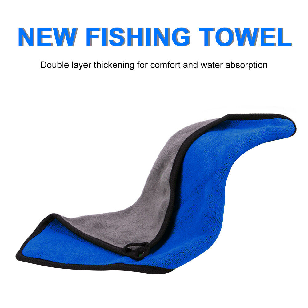 Fishing Towel with Hook Water Absorption Washcloth Non Stick on Bait (Blue)
