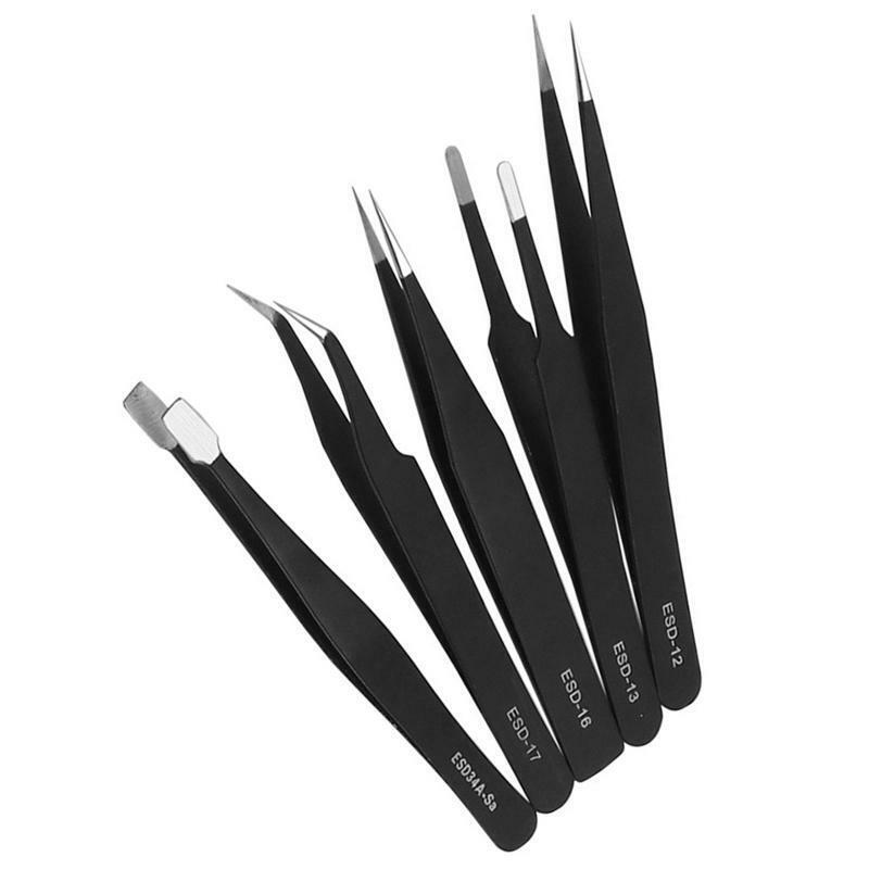 9pcs Stainless steel Tweezer Set Anti-static ESD Tweezers with Non Magnetic Tips