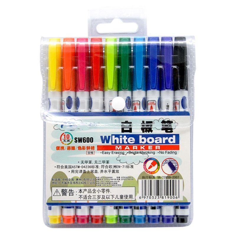 10 Colors Erasable Whiteboard Marker Pen Non Toxic Sign Fine Nib Office School