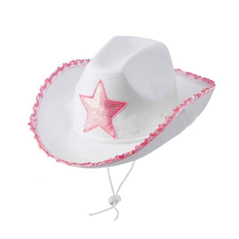 Modern White Cowgirl Hat White Felt Cap Western Style w/Wide Brim Rope Comfort