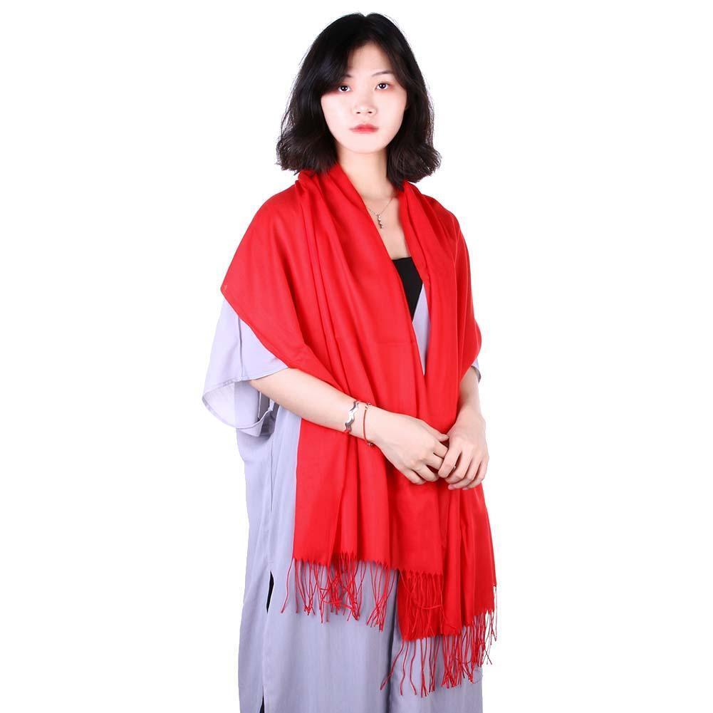 Fashion Women Solid Color Tassel Long Scarf Winter Warm Shawl Gift (Red)-24