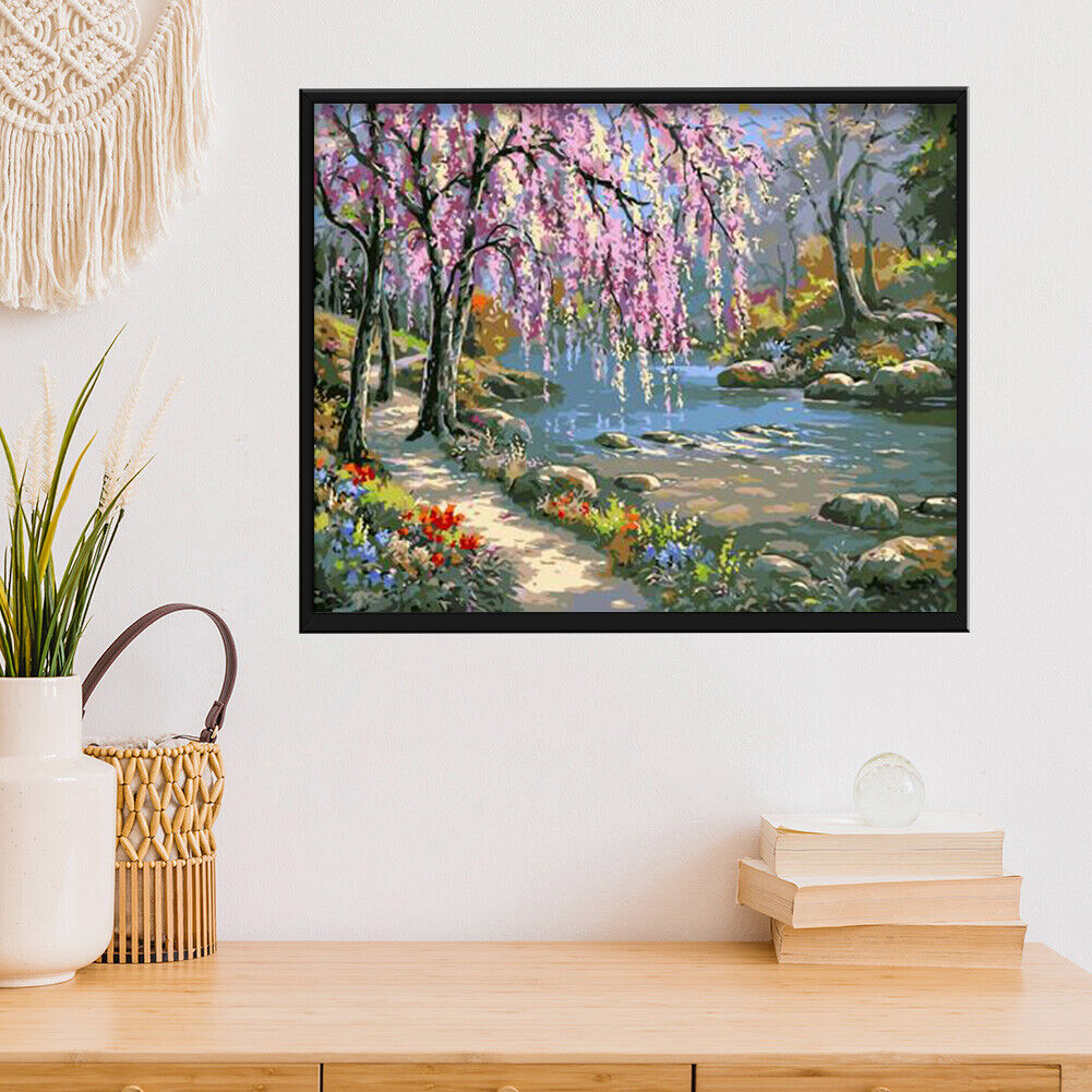 DIY Painting by Numbers Romantic Creek Oil Painting on Canvas Home Decor