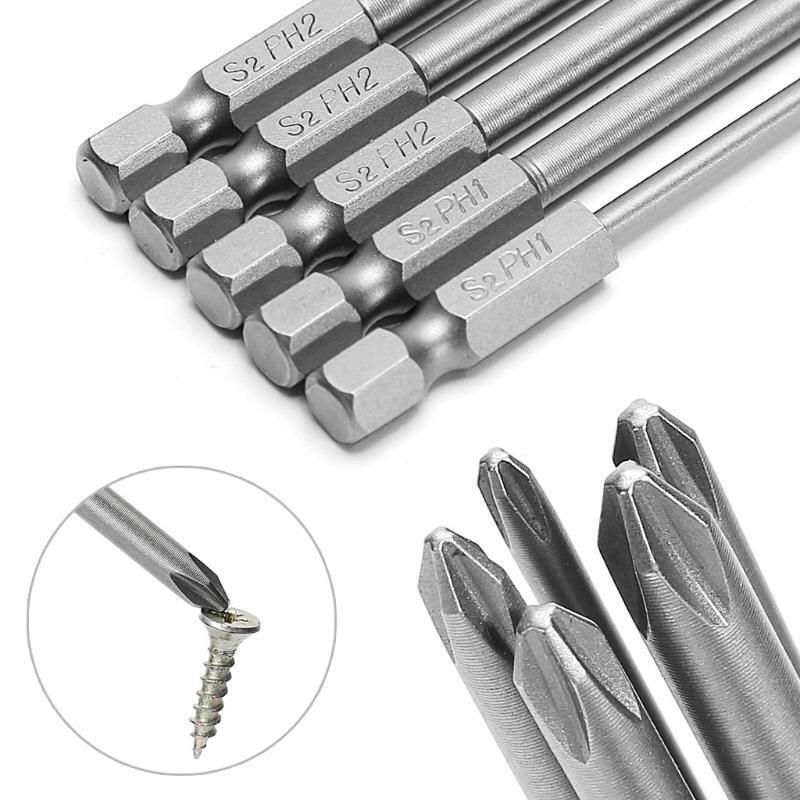 5 Pcs 1/4'' 150mm Long S2 Magnetic Cross Head PH1 PH2 Electric Screwdriver Bit
