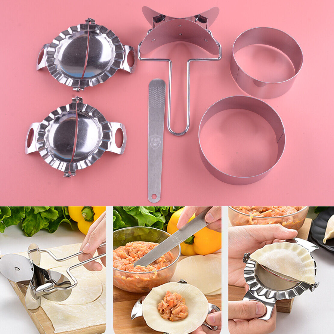 6Pcs Stainless Steel Dumpling Maker Wrapper Dough Cutter Pie Ravioli Mould Tool