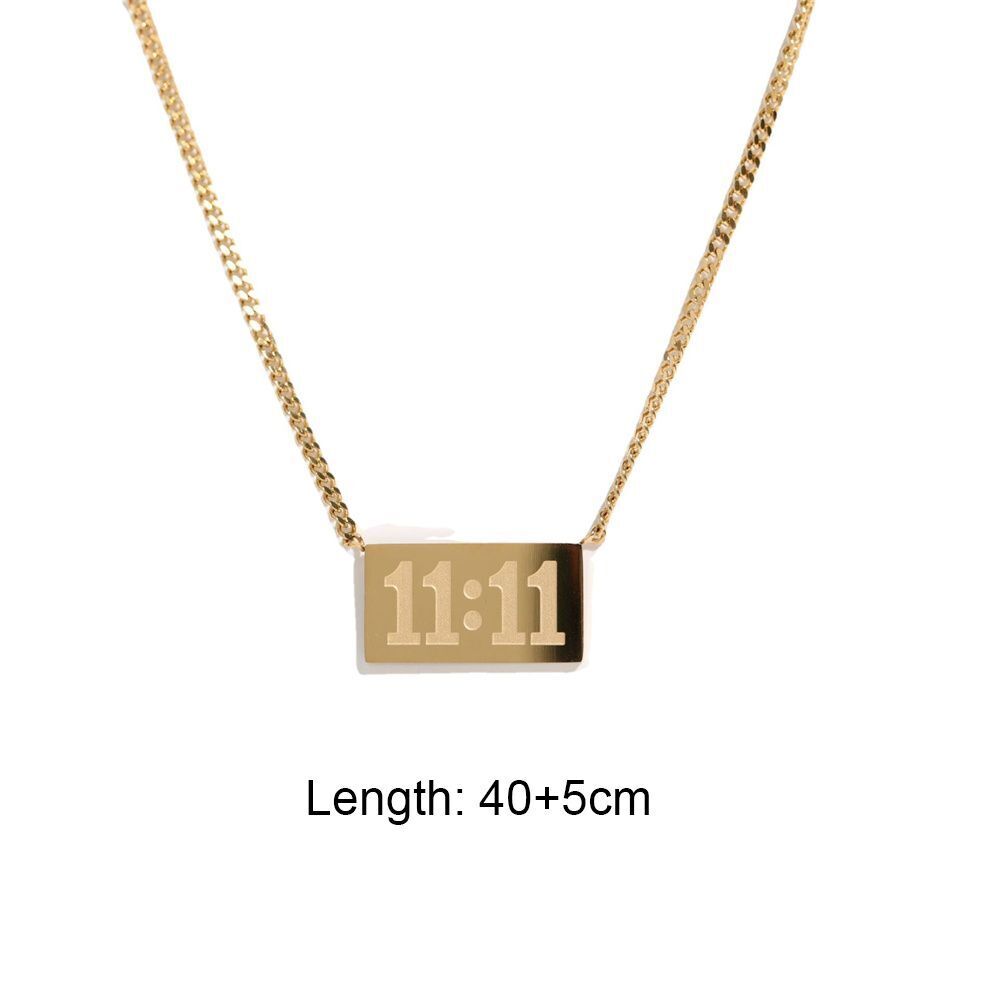 Men Meaningful Titanium Steel Clavicle Chain 11:11 Rectangle Pendant Necklace
