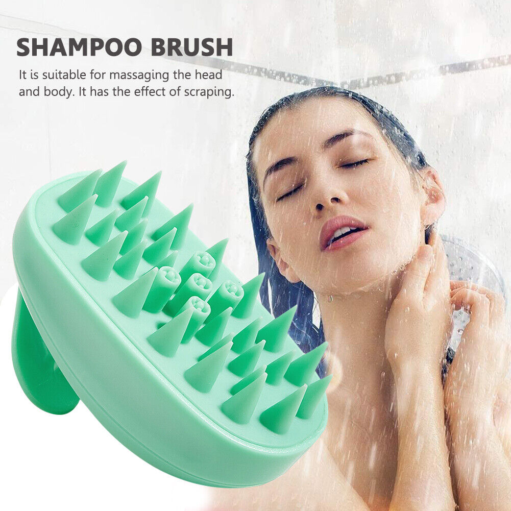 Silicone Head Body Scalp Massage Brush Hair Washing Clean Combs (Green)